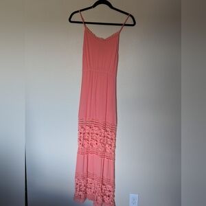 NWOT Rue 21 Peach Crochet Maxi Dress Size S (Junior)